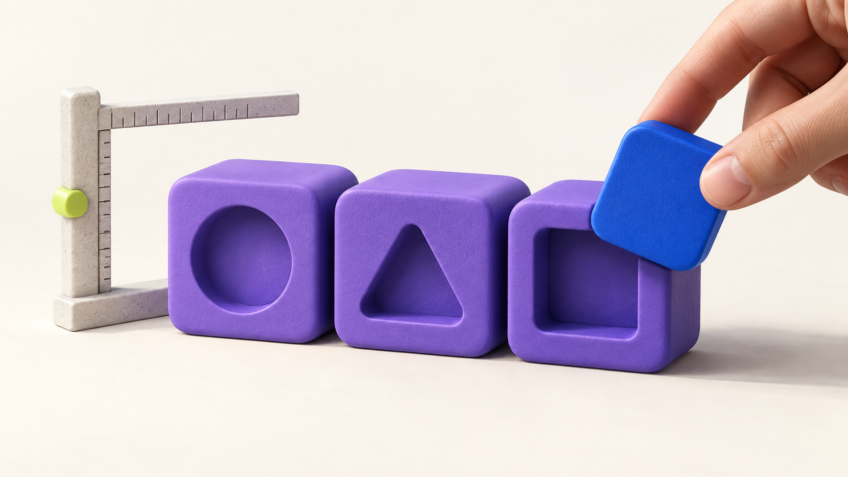 Sculptural shapes and a blue tile being tested for fit